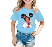 Kid Girls Cute Graphic Round Neck Short Sleeve Tee Summer Casual T Shirt Shelf Bra