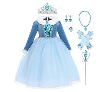 Kid Girls Elsa Costume Princess Fancy Halloween Carnival Cosplay Dress Up Long Sleeve Velvet Tulle Tutu with Accessory Birthday Party Outfit