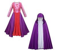 Kid Girls Halloween Witch Costume Winifred Sarah Mary Sanderson Fancy Cosplay Dress Princess Evil Queen Dress Up with Cape Birthday Carnival Party Outfit Pink 13-14 Years