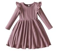 Kid Girls Knitted Dress Ruffle Long Sleeve Round Neck Fall Winter Sweater Dress Princess A-Line Christmas Party Dress Dark Pink 5 Years