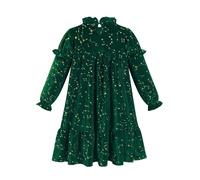 Kid Girls Princess Velvet Dress Fall Winter Long Sleeve Ruffle Xmas Star Sequins Casual Dresses Green 5-6Y