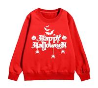 Kid Halloween Outfit Girl Sweatshirt Hoodie Halloween Girls Sweatshirt Autumn and Winter Children's Warm Tops Cozy Festive Letter Bat Pumpkin Pattern Casual Style Toddler Fashion(Red, 7-8 Years)