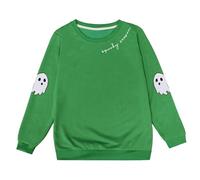 Kid Halloween Outfit Sister Hoodies for 2 Girls Halloween Graphic Sweatshirt Kid Cute Let's Go Print Crewneck Long Sleeve Shirts Pullover Youth Boys Hoodies (Green, 5-6 Years)