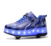 Kid LED Flashing Lights Up Roller Skate Shoes with Wheels Automatic Retractable Technical Skateboarding Shoe Boys and Girls Inline Wheel Skates Cross Trainers Running Sneakers for Children Gift