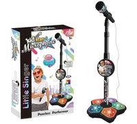 Kid Microphone with Stand, 2026 New Kids Karaoke Microphone with Stand, All in One Microphone Toy for Kids, Portable Karaoke Machine Toy with Music & Light, Adjustable Height (Black)