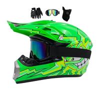 Kid Motocross Helmet, With Goggles Mask Gloves, Youth Motorbike Helmet, Full-Face Off Road MX Motorcycle Helmet Dirt Bike ATV Scooter MTB BMX Downhill Quad Bike Enduro Racing Helmet(Color:Green,Size:M