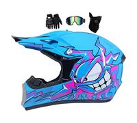 Kid Motocross Helmet, With Goggles Mask Gloves, Youth Motorbike Helmet, Full-Face Off Road MX Motorcycle Helmet Dirt Bike ATV Scooter MTB BMX Downhill Quad Bike Enduro Racing Helmet(Color:Blue,Size:S(