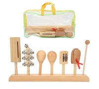 Kid Percussion Set Wooden Jingle Rattle Bell Castanets, Children's Musical Instrument Kit with Knock Stick and Sand Hammers, Solid Wood Rhythm Toy for Toddlers and Music