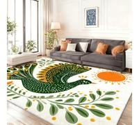 Kid & Pet Friendly Folk Bird Area Rug, Small 60 x 110 cm Low Pile Superfine Cashmere Carpet for Nursery, Washable Green Plants Floor Mat, Non Slip Soft Durable Home Decor