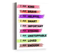 Kid Positive Affirmations Wall Decor,Inspirational Wall Art Canvas,I am Kind Brave Motivational Canvas Prints Framed Wall Art for Home Kids Room Nursery Decor