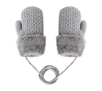 Kid’s Toddlers Fleece Knitted Mittens with String Plush Lined Neck Hanging Gloves on String Winter Hands WarmerThermal Full Fingers Gloves for Baby Boys Girls Infant