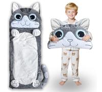 Kid Sleeping Bag with Pillow - Larger Toddler Nap Mat - Plush Cat Slumber Bag for Boys Girls Daycare Preschool Kindergarten Birthday Gift Travel Sleepover Ages 3-12 Years