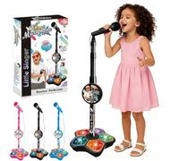 Kid Star Microphone, All-in-One Kids Microphone with Stand, Adjustable Height Karaoke Microphones with Speaker, Music, LED Lights & Echo Effects for Kids (Black)