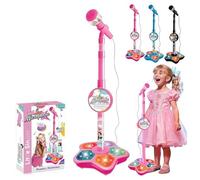 Kid Star Microphone All-in-One Microphone Funny Karaoke Microphones with Stand,Adjustable Height,Built-in Music and Echo,Flashing LED Lights, Fun Singing Mic Gift for Boys and Girls(Red)