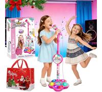 Kid Star Microphone, All-in-One Microphone Toy, Kids Microphone with Stand Adjustable, Karaoke Machine with Lights, Speaker & Echo Effects, Move to Play, Christmas Birthday Gift (Pink)