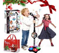 Kid Star Microphone, All-in-One Microphone Toy, Kids Microphone with Stand Adjustable, Karaoke Machine with Lights, Speaker & Echo Effects, Move to Play, Christmas Birthday Gift (Black)