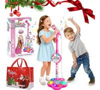 Kid Star Microphone with Stand, All in One Microphone Toy Built-In Colorful Lights, Echo Effects, Adjustable Height Kids Karaoke Microphones Machine, Holiday Birthday Gift for Girls Boys (Pink)