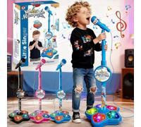 Kid Star Microphone with Stand, All in One Microphone Toy Built-In Colorful Lights, Echo Effects, Adjustable Height Kids Karaoke Microphones Machine, Holiday Birthday Gift for Girls Boys (Pink)