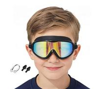 Kid Swim Goggles - 6.89 Inches Wide View Anti Fog Swimming Goggles Set, Silicone | Anti Leak Eye, Nose Clip Earplugs Kit, Water Sports Gear For Pool Beach Diving Use