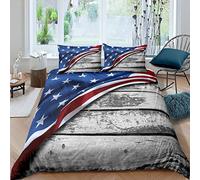 Kid Teen American Flag Duvet Cover Double Size 3D Federal Design Flag Decor Bedding Set Ultra Soft Rustic Rippled Board Comforter Cover for Adult Teens Children Modern Grey Navy Duvet Cover Boys