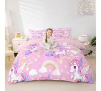 Kid Unicorn Duvet Cover Set Double Size,Rainbow Stars Pattern Bedding Sets 3Pcs for Kids Girls Boys Adult Room Decor,Unicorns Fantasy Comforter Cover Princess Girly Quilt Cover,2 Pillowcases