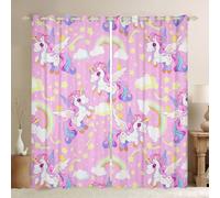 Kid Unicorn Window Curtain,Rainbow Stars Pattern Window Treatment Curtain,Teens Woman Men Unicorns Fantasy Bedroom Curtains Princess Girly Living Room Decor Top 2 Panels,66Wx72L
