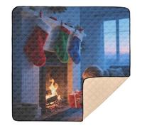 Kid with Gift by Fireplace Large Stylish Baby Playmat for Indoor Outdoor Non-Toxic Infant Play Activity Mat for Babies Infants Toddlers, 50'' x 50''