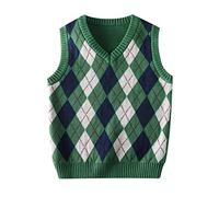 KID1234 Boys Jumper Kids Knit Vest Cotton Knitwear Sleeveless Sweater Pullover Clothes Green, 6-7 Years