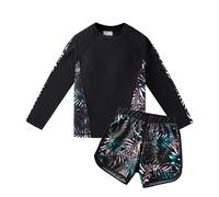 KID1234 Girls Swimsuits Rash Guard Two Pieces Long Sleeve Sun Protection Swimwear UPF50+ Summer Quick Dry Beach Wear 7-14 Years Black