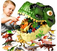 Kidaloo Dinosaur Toys for Boys & Girls Age 3+ | 44 Piece Dino Playset with T-Rex Storage Head Box, 24 Realistic Dinosaur Figures, Eggs, Trees & Fences | Birthday Gift for Kids 3 4 5 6 Year Olds