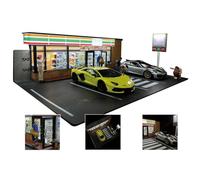 Kidaromo 1:18 Japanese 7-Eleven Convenience Store Model, Realistic Miniature Scene with USB LED Lighting & Four Parking Slots, Diecast Car Display Background