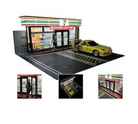 Kidaromo 1:18 Japanese 7-Eleven Convenience Store Model, Realistic Miniature Scene with USB LED Lighting & Two Parking Slots, Diecast Car Display Background