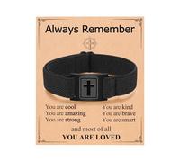 Kidbbi Always Remember You Are Loved Mens Cross Bracelet Easter Christmas Christian Baptism Birthday Graduation Gifts for Boys, 10", Metal, no gemstone