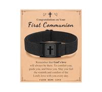 Kidbbi First Communion Confirmation 5th 8th Grade Graduation Gift for Boys Cross Bracelet Faith Christian Jewelry for Teen Teenage Boys, 10", Stainless Steel, no gemstone