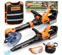 KidBloom Kids Tool Set with Vest, 2-IN-1 Kids Lawnmower & Toy Leaf Blower with Sound, Toy Strimmer with Light, Toys for 3 4 Year Old Boys Gifts