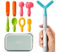 KidBloom Oral Motor Kit with 9 Textured Silicone Tips, 3-Mode Vibrating Teether, Autism Sensory Products, Speech Therapy Materials for Feeding Support, SPD