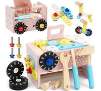 KidBloom Wooden Kids Tool Set, Montessori Educational Toys for 2 3 4 Year Old Girls, Kids Tool Kit Role Play Toys for 2 3 4 Year Old, Gifts for 2 Year Olds Girls