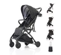 Kidcol Travel Stroller for Airplane | Pram Pushchair | Black Strollers for Toddlers up to 4 Years | Compact Travel Pram | Adjustable Seat Back & Footrest, Spacious Basket & Cup Holder (Pure Black)