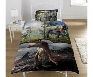 KidCollection Jurassic Predators Single Panel Duvet Cover Bed Set - T Rex, Raptors (Single Duvet Cover)
