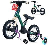 Kidcruiser Pedalplay balance bike 2+ year old, ideal for learning to ride, 3-in-1 with LED training wheels and pedals, durable modular frame, 80kg - Forest Green & Black