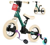 Kidcruiser Pedalplay balance bike from 2+ year old, ideal for learning to ride, 3-in-1 with LED training wheels and pedals, durable modular frame, Forest Green and cream-white