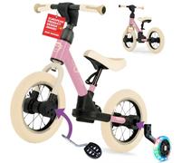 Kidcruiser Pedalplay balance bike from 2+ year old, ideal for learning to ride, 3-in-1 with LED training wheels and pedals, durable modular frame, Pink and cream-white
