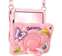 Kidcube for iPad mini 7 Case A17 Pro 2024, for iPad mini 6th Generation Case 8.3 Inch - Girls Cute Girly Kawaii 3D Butterfly Design Cover with Rotating Stand & Strap Unique Silicone Teens Women Cases