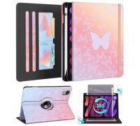 Kidcube for iPad mini 7 Case A17 Pro 2024, for iPad mini 6th Generation Case 8.3 Inch - Women Girls Kids Cute Rotating Stand Folio Cover with Pencil Holder & Card Slot Girly Kawaii Butterfly Cover