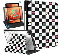 Kidcube for Samsung Galaxy Tab A7 Case - 10.4 Inch for Women Girls Cute Folio Cover with Pencil Holder Girly Pretty Black Plaid Design Teens Rotating Stand for Galaxy Tab A7 Tablet Cases 2022/2020