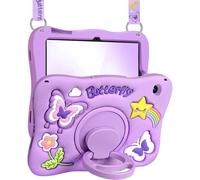 Kidcube for Samsung Galaxy Tab A9 Plus Case 11 Inch - for Girls Cute Kawaii Girly 3D Purple Butterfly Design Cover with Rotating Stand & Strap Unique Silicone Women for Samsung A9 Plus Tablet Cases