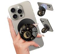 Kidcube Magnetic Phone Grip Compatible with Magsafe - Cell Phone Grip Stand Magnetic Ring Holder Finger Kickstand for iPhone 16 15 14 13 12 Series Magnet Removable Accessories Cute Sun Moon Sign