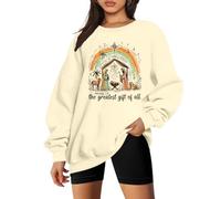 KIDDAD Christian Christmas Sweatshirts Women: Oversized Christmas Sweatshirt Xmas Religious Graphic Pullover Winter Top, Apricot-2, XL
