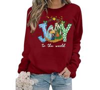 KIDDAD Jesus Christmas Sweatshirts Women Joy to The World Pullover Tops Christian Graphic Shirt Casual Tops, Red, XL