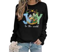 KIDDAD Jesus Christmas Sweatshirts Women Joy to The World Pullover Tops Christian Graphic Shirt Casual Tops, Black, XL